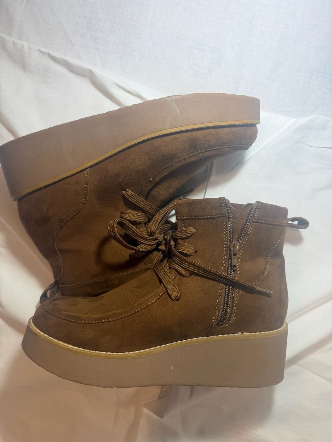 Sonoma Goods for Life Brown Suede Platform Ankle Boots with Side Zipper Size 9.5 6
