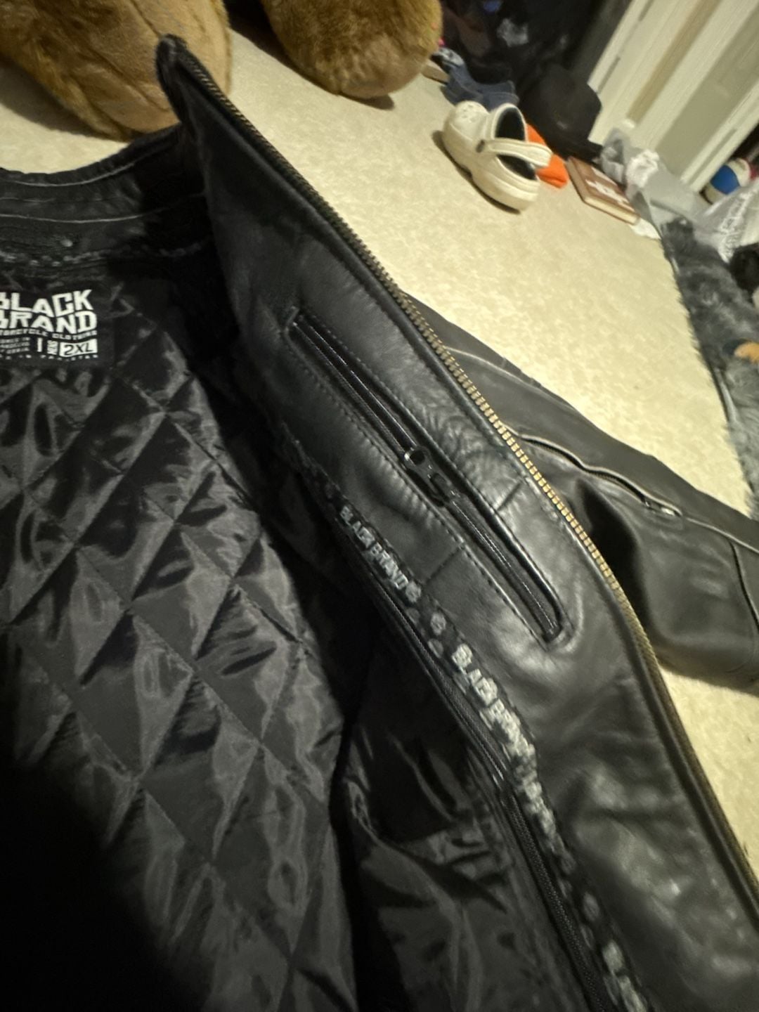 Black Brand Motorcycle Clothing Men's 2XL Distressed Black Leather Jacket 11
