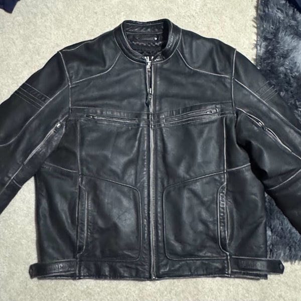 Black Brand Motorcycle Clothing Men's 2XL Distressed Black Leather Jacket