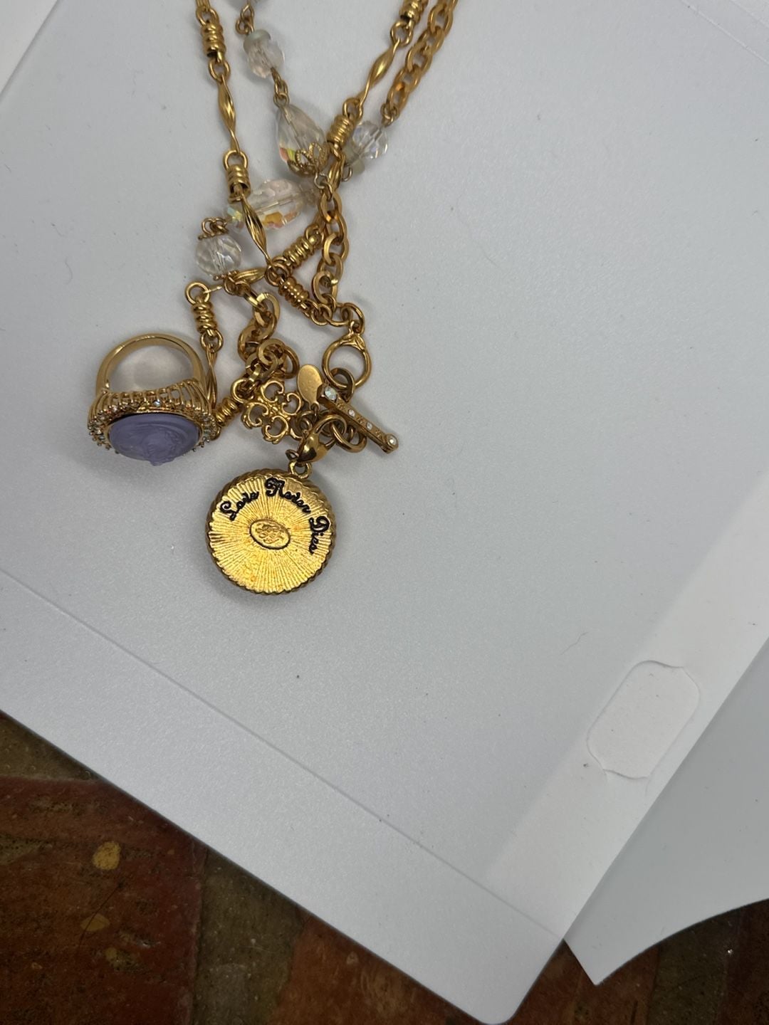 Vintage Kirks Folly Love Never Dies Cameo Pendant Charm Necklace with Ring and Crystals 3