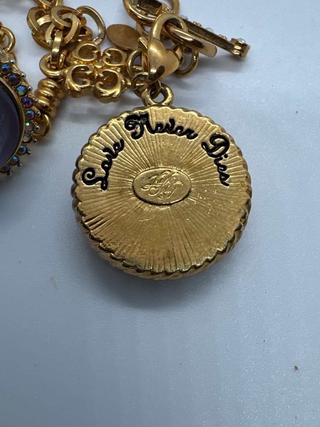 Vintage Kirks Folly Love Never Dies Cameo Pendant Charm Necklace with Ring and Crystals 4