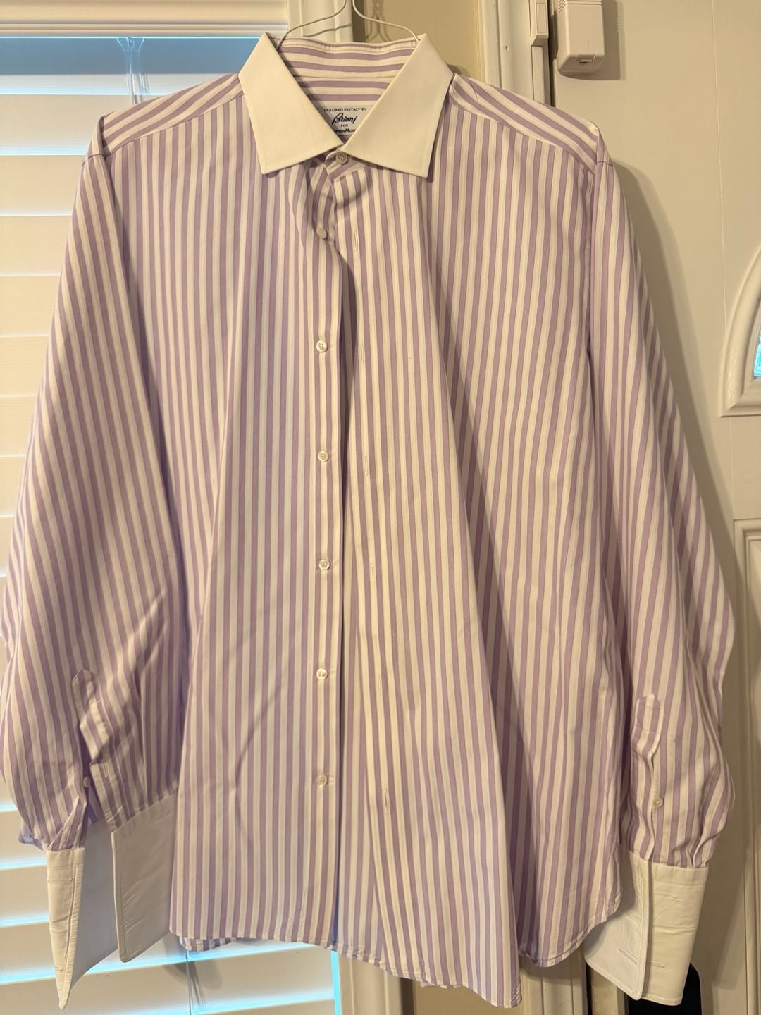 Brioni for Neiman Marcus Purple and White Striped French Cuff Dress Shirt 3