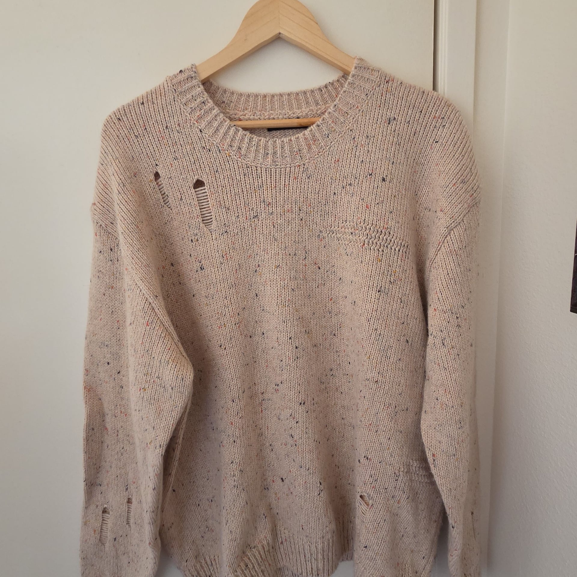 Zara Tan Marled Distressed Crewneck Knit Sweater 3