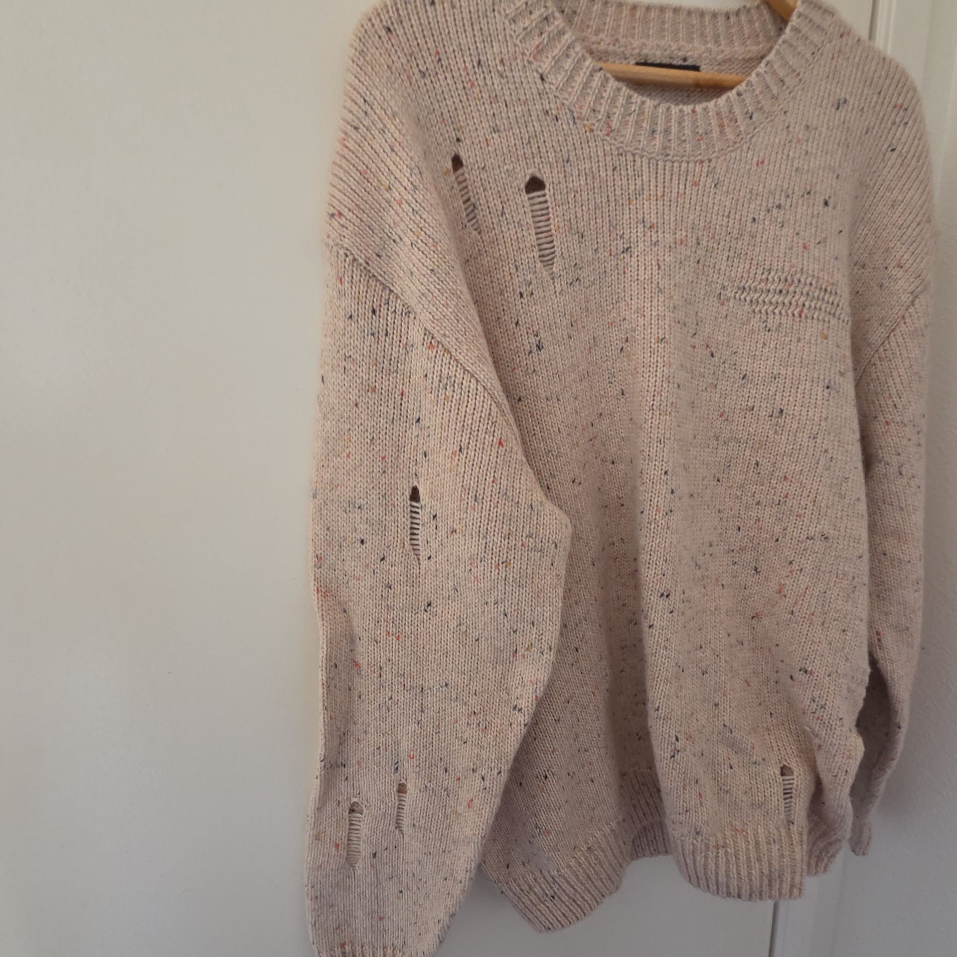 Zara Tan Marled Distressed Crewneck Knit Sweater 6