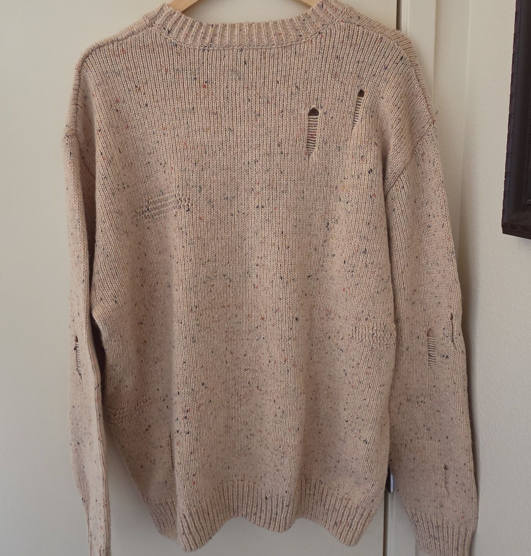 Zara Tan Marled Distressed Crewneck Knit Sweater 8