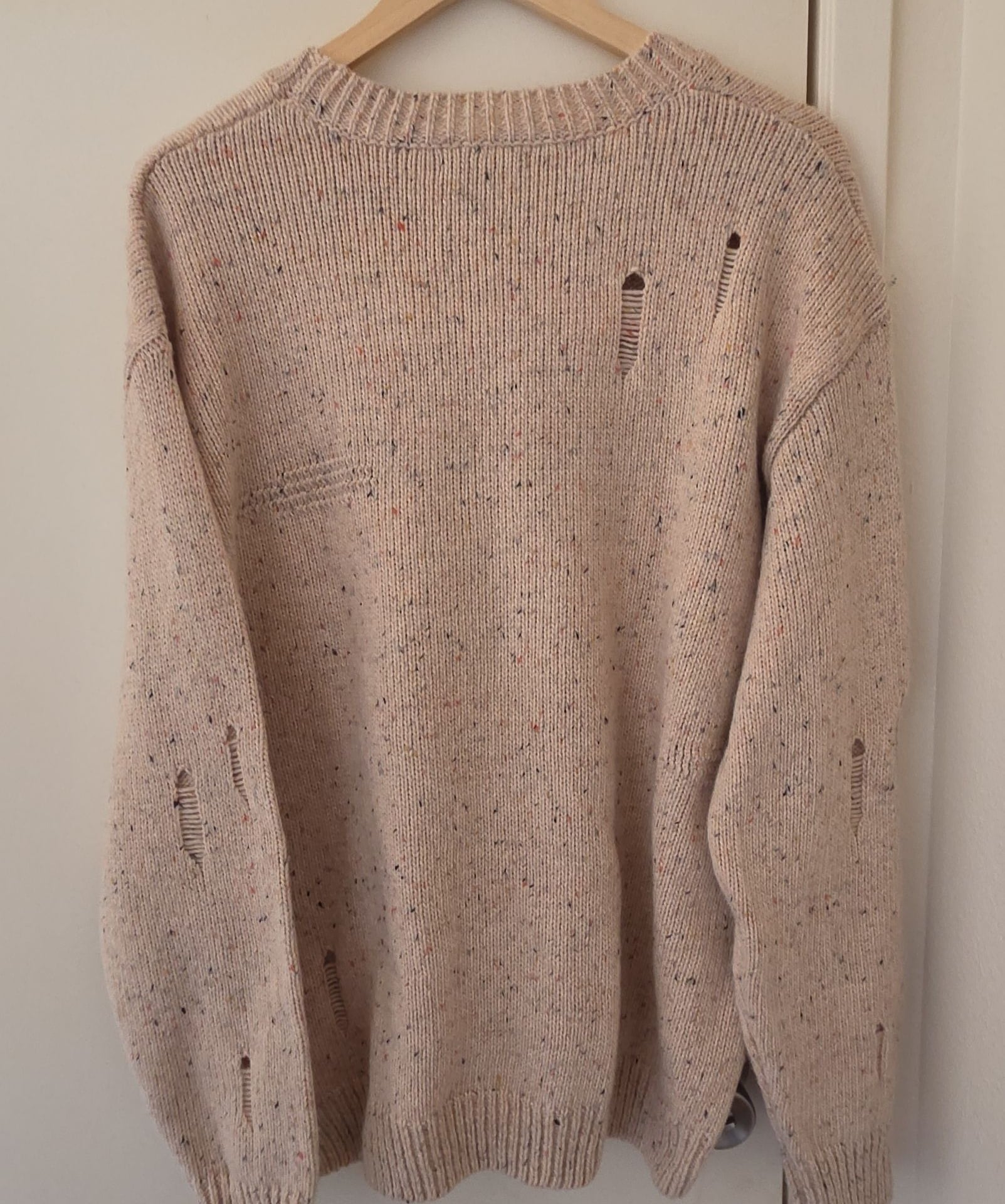 Zara Tan Marled Distressed Crewneck Knit Sweater 9