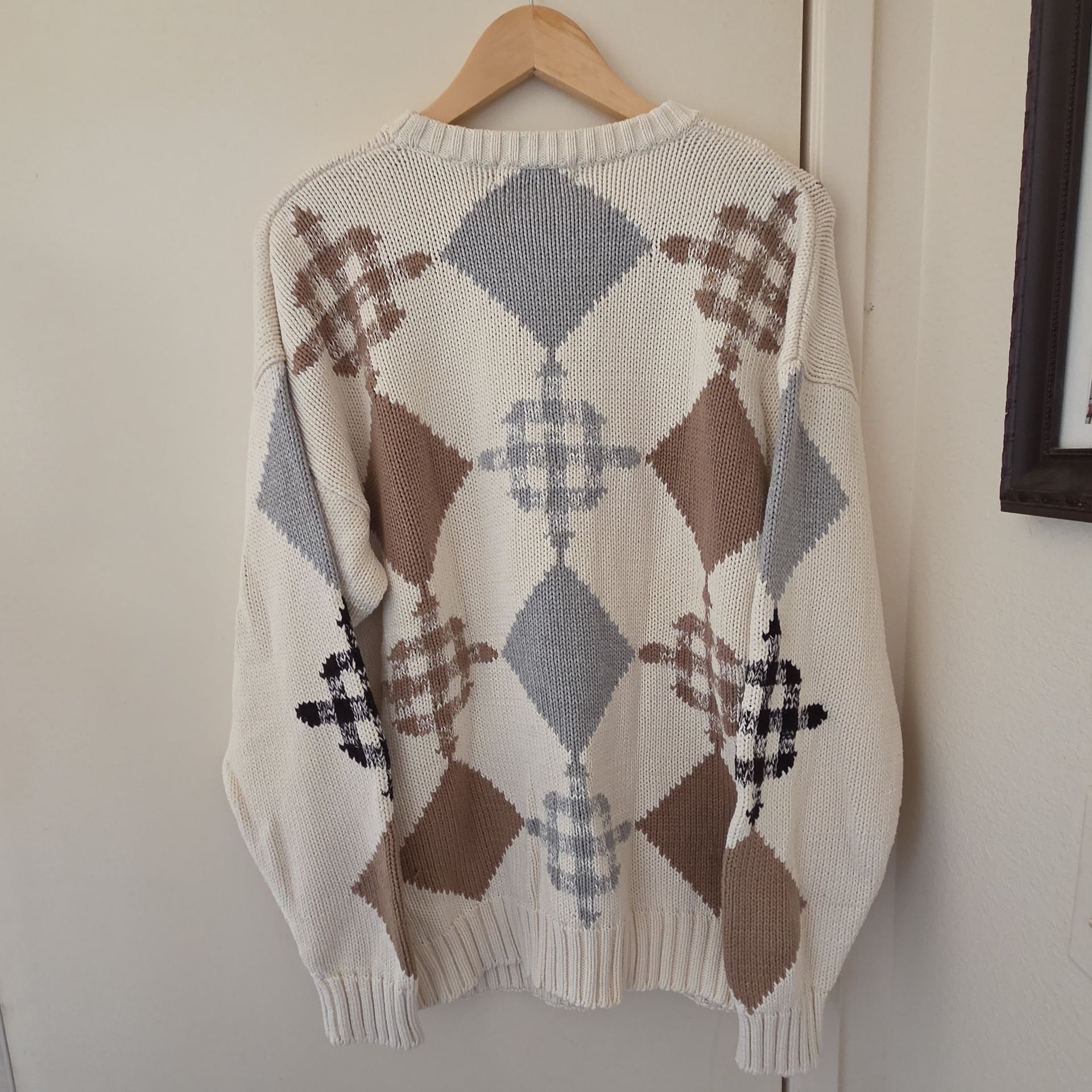 Embassy Row Vintage 100% Cotton Geometric Argyle Crewneck Sweater XL 5