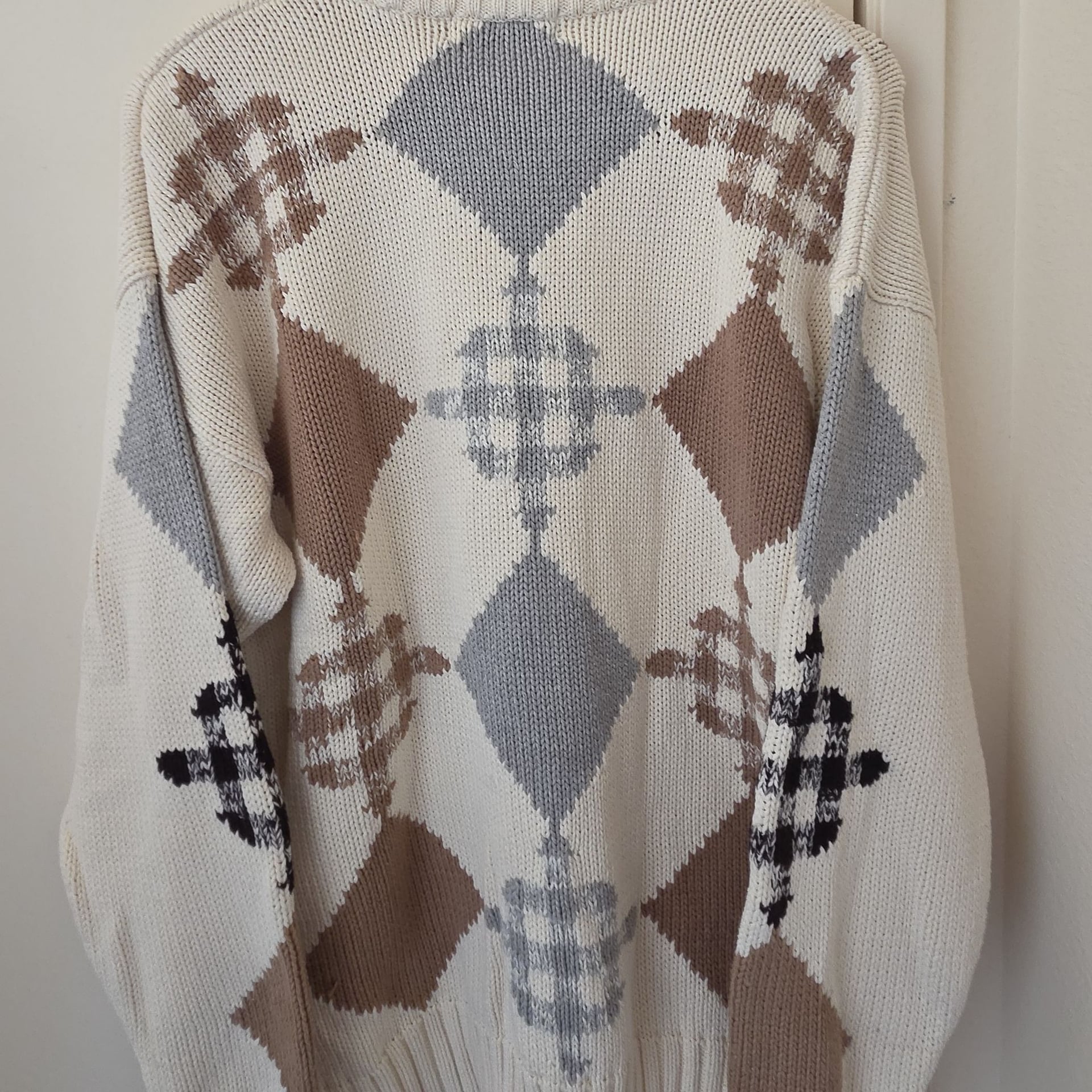 Embassy Row Vintage 100% Cotton Geometric Argyle Crewneck Sweater XL 6