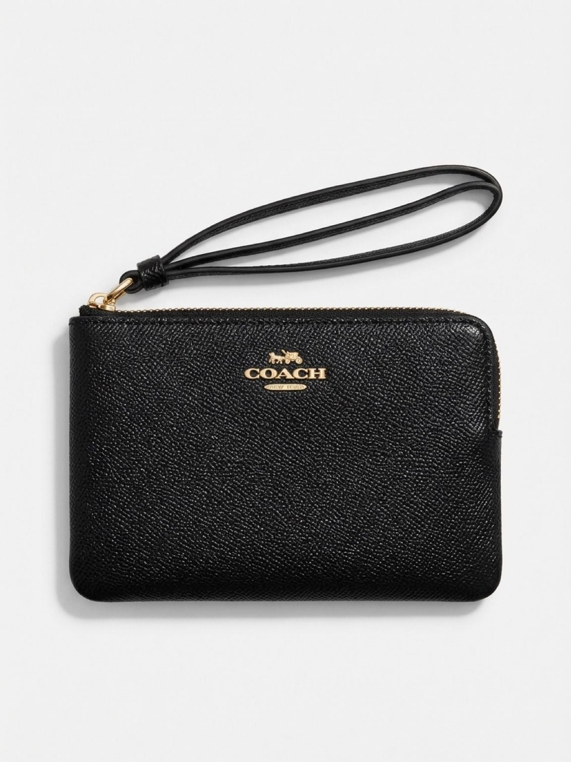 Coach Corner Zip Wristlet In Crossgrain Leather Black F58032 5