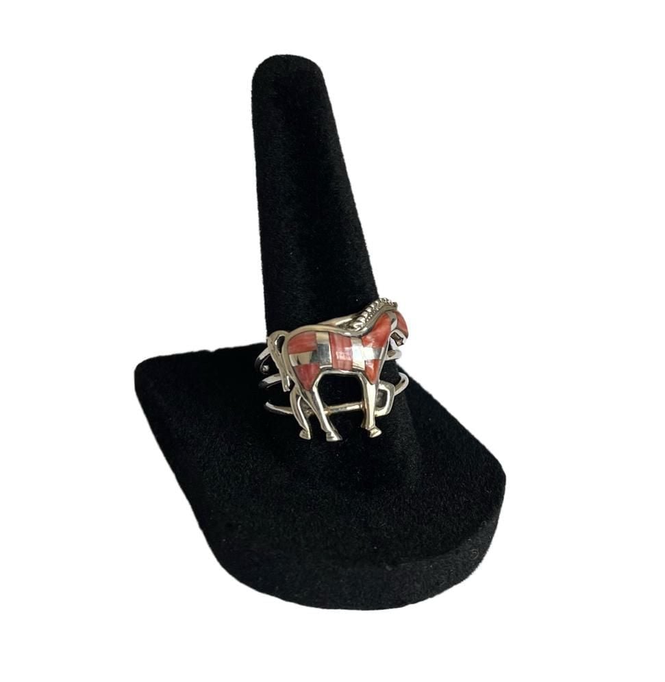 Vintage Sterling Silver Spiny Oyster Inlay Horse Ring | Southwestern | Size 7.5
 7