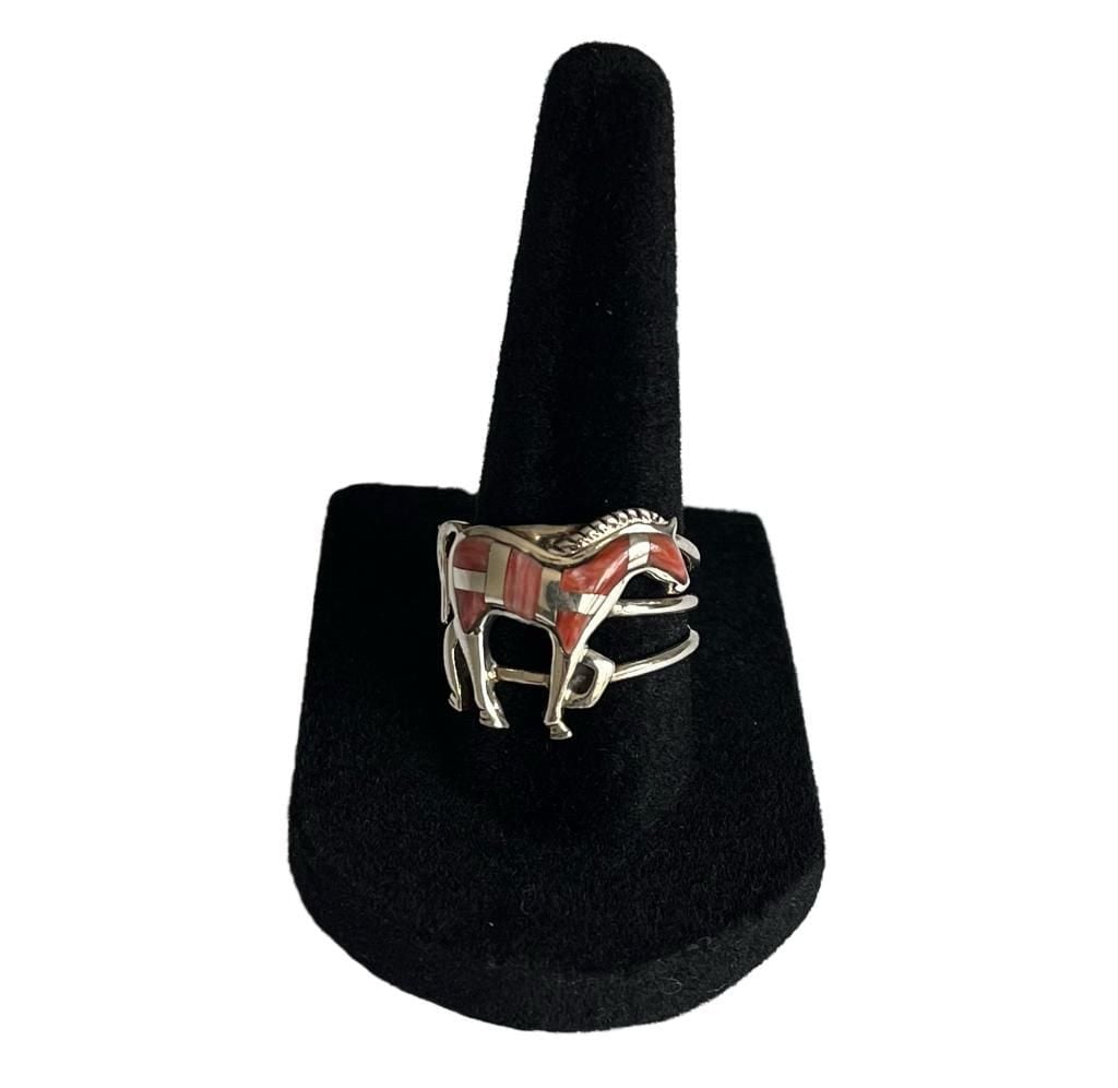 Vintage Sterling Silver Spiny Oyster Inlay Horse Ring | Southwestern | Size 7.5
 8