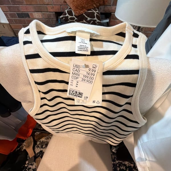 H&M Women's Striped Ribbed Tank Top White Black Size M New with Tags