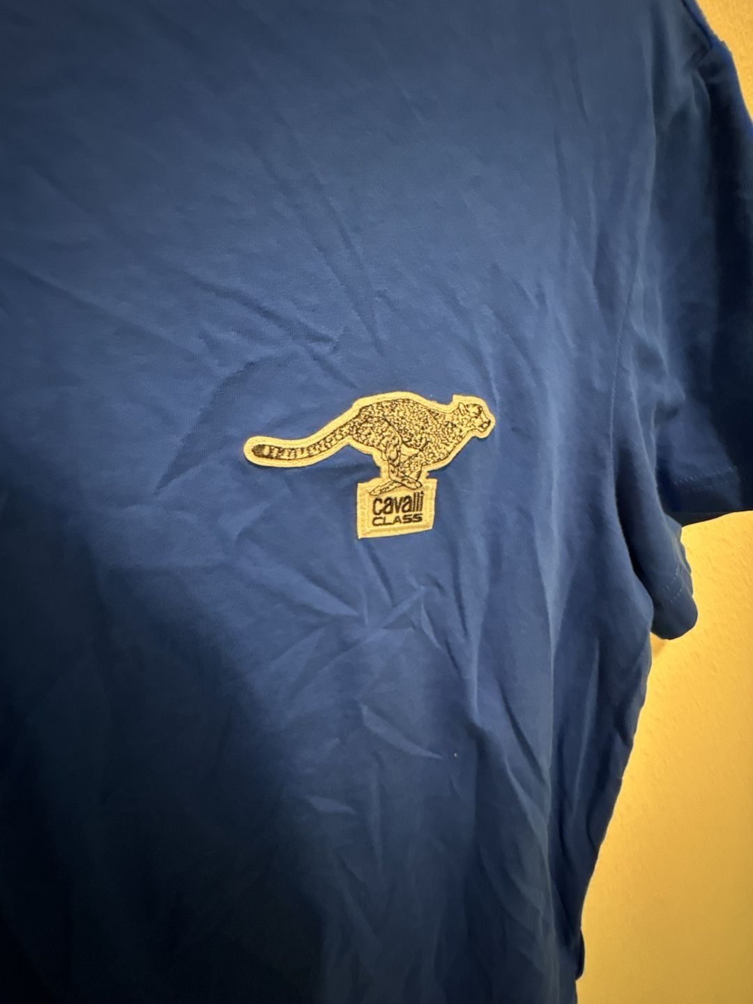 Cavalli Class Roberto Cavalli Blue Cheetah Logo Graphic T-Shirt Size L 3