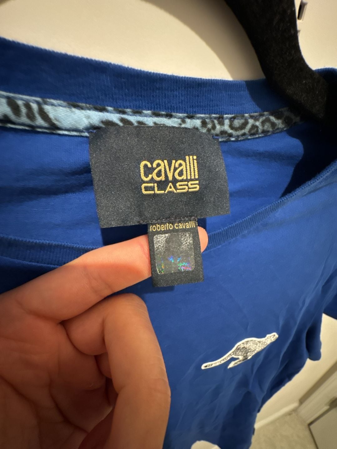 Cavalli Class Roberto Cavalli Blue Cheetah Logo Graphic T-Shirt Size L 4