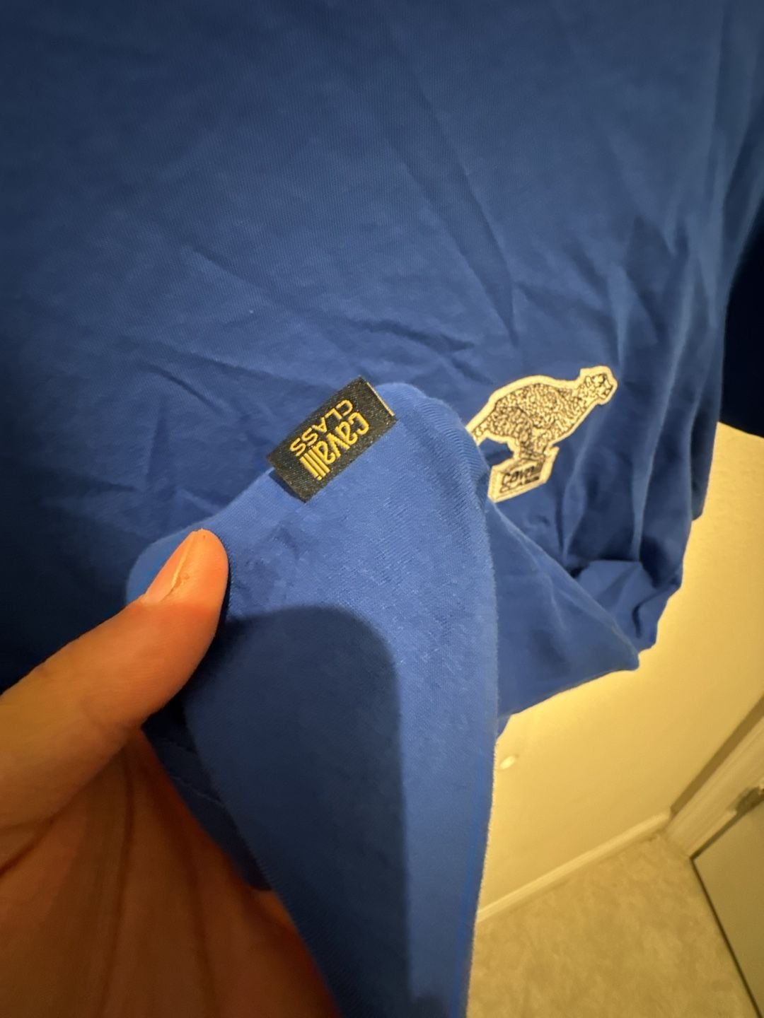 Cavalli Class Roberto Cavalli Blue Cheetah Logo Graphic T-Shirt Size L 5