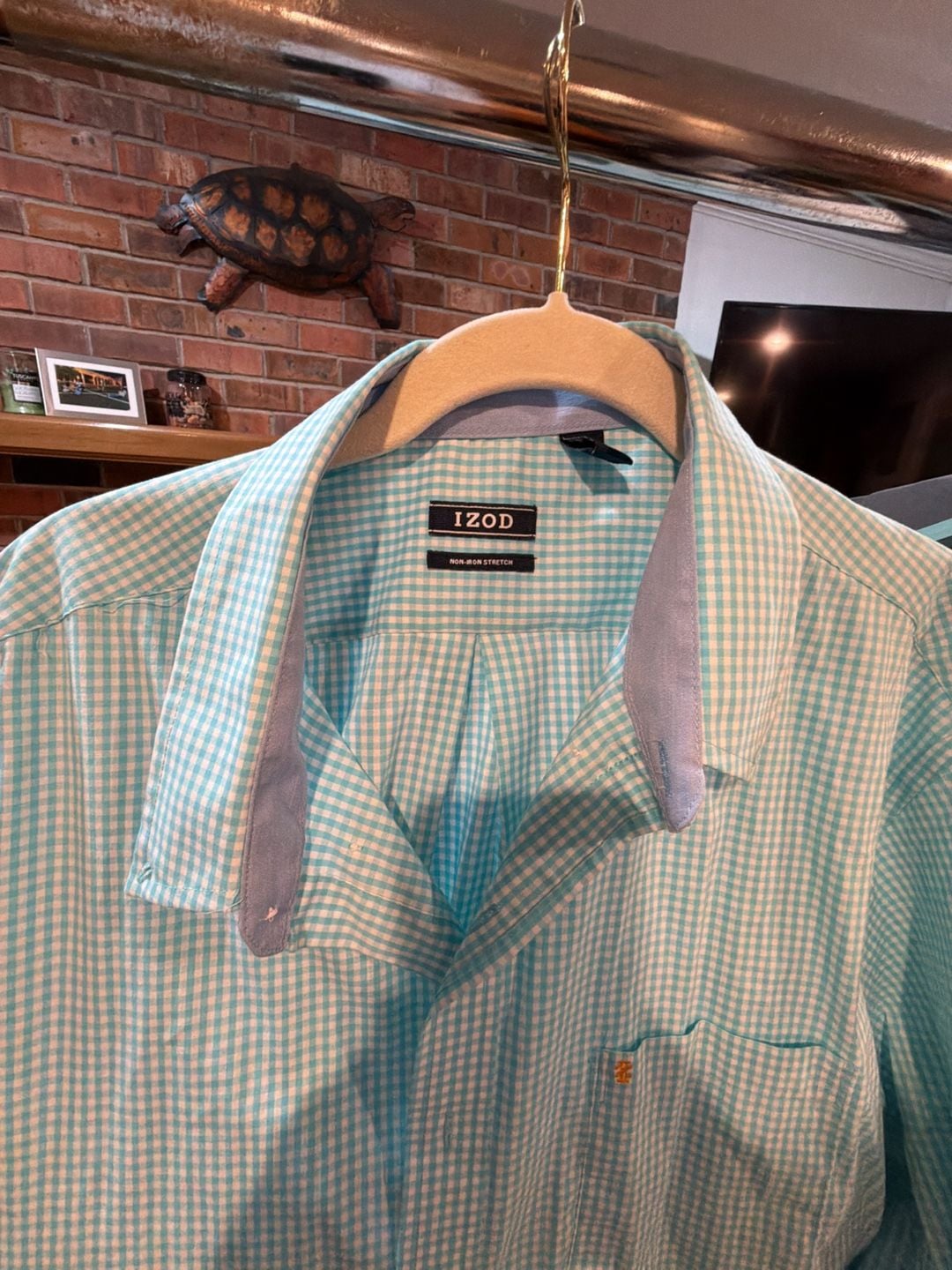 IZOD Mens XL Stretch Light Blue White Gingham Long Sleeve Button Down Shirt 2