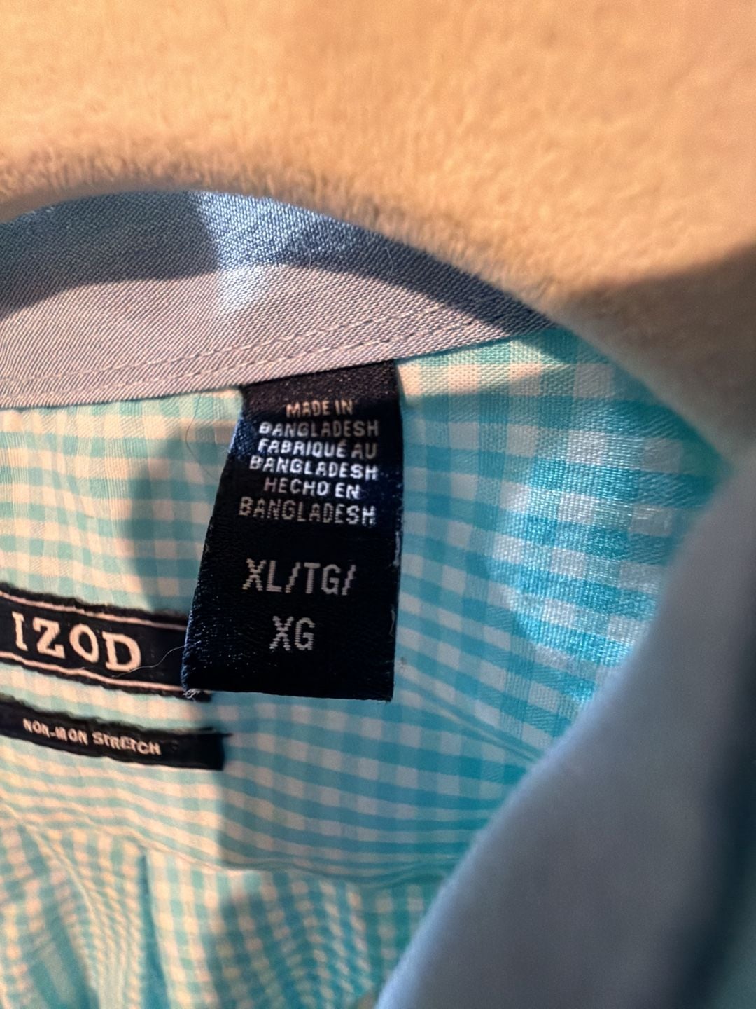 IZOD Mens XL Stretch Light Blue White Gingham Long Sleeve Button Down Shirt 3