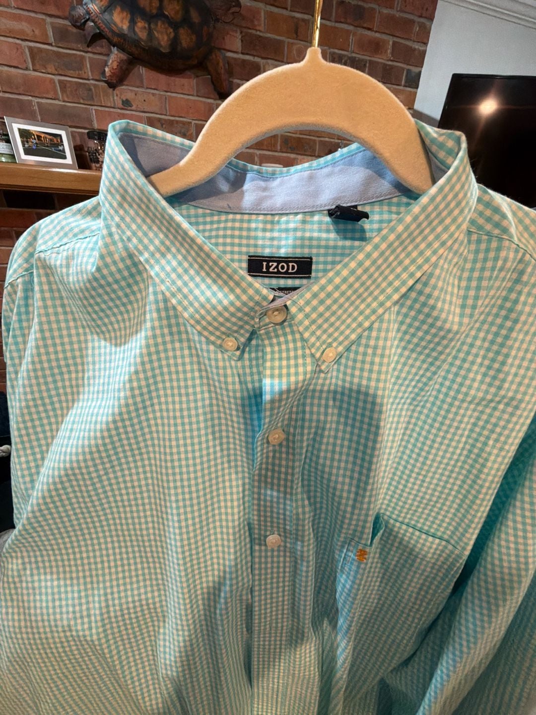 IZOD Mens XL Stretch Light Blue White Gingham Long Sleeve Button Down Shirt 5