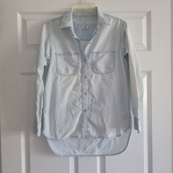 Madewell Light Wash Denim Chambray Utility Long Sleeve Button Down Shirt X-Small