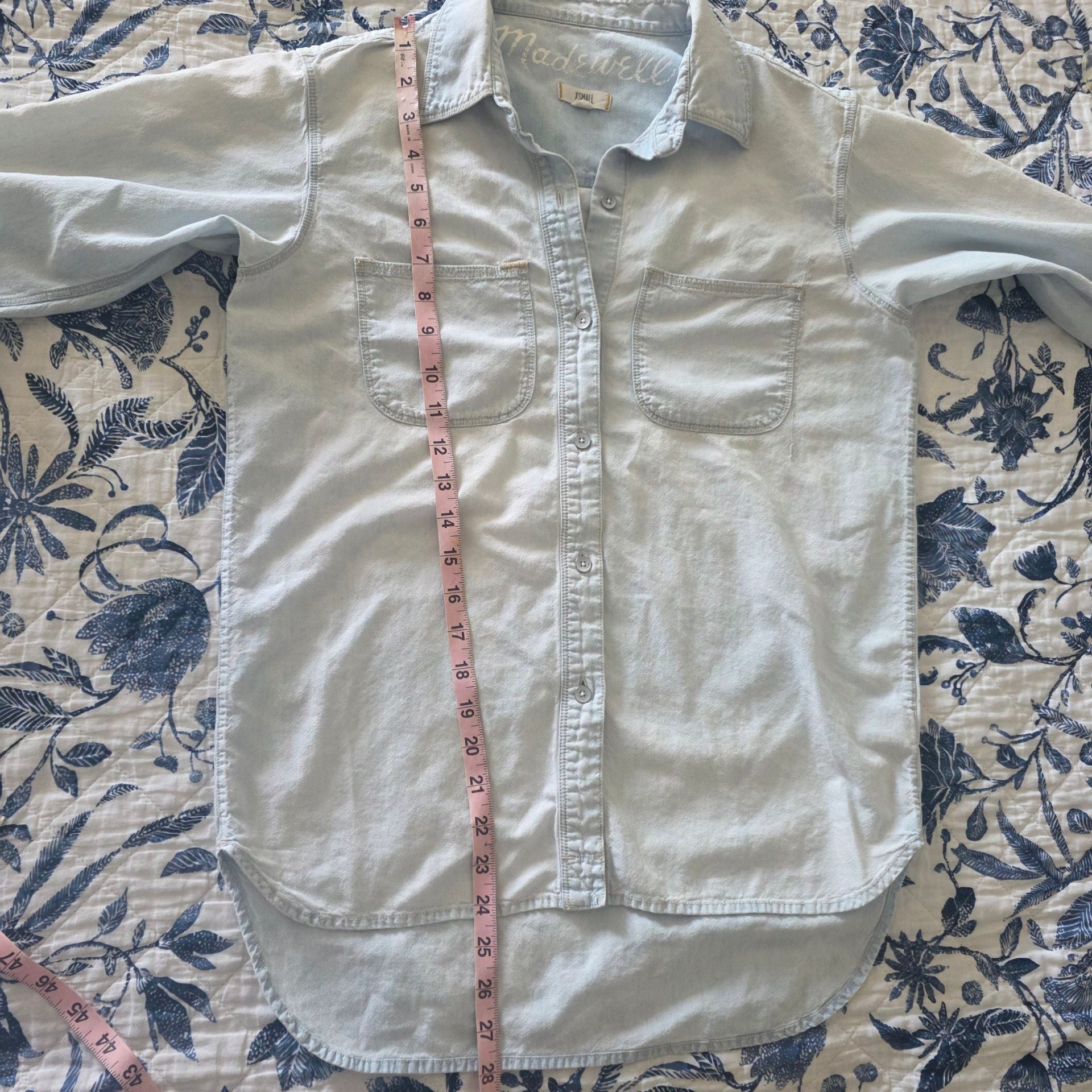 Madewell Light Wash Denim Chambray Utility Long Sleeve Button Down Shirt X-Small 7