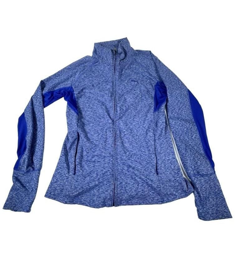 Puma Women's Blue Heather Full Zip Athletic Jacket with Thumbholes Size L 2