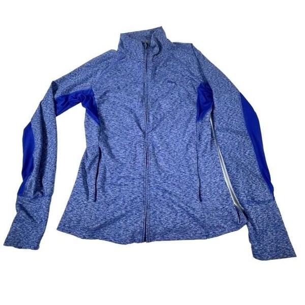 Puma Women's Blue Heather Full Zip Athletic Jacket with Thumbholes Size L