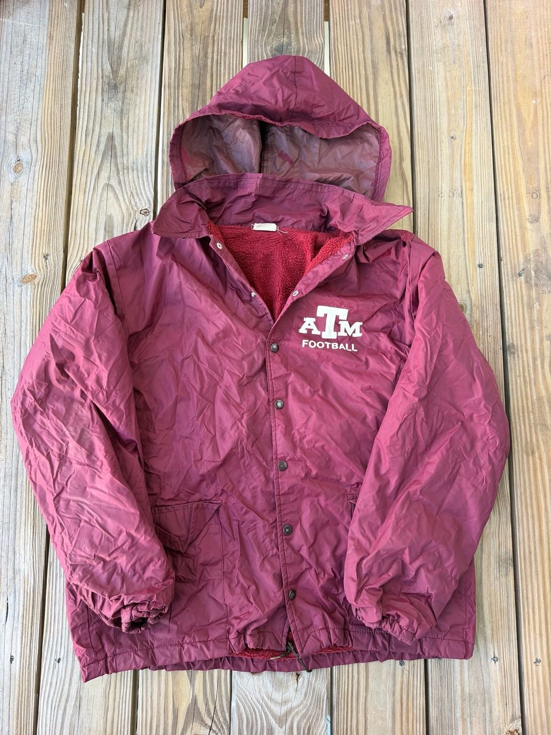Vintage Texas A&M Football Tru West Fleece-Lined Hooded Windbreaker Jacket 2