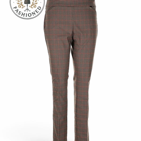 Anne Klein Plaid Pull-On Ankle Pants Women's Size 10  Houndstooth Red Brown