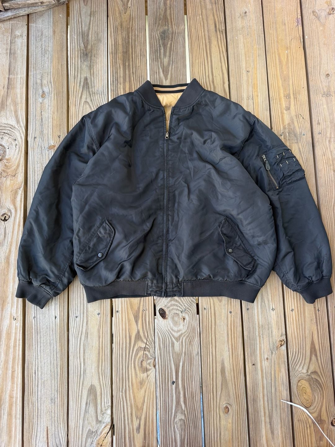 Vintage Black Flight Bomber Jacket with Quilted Honeycomb Lining 2