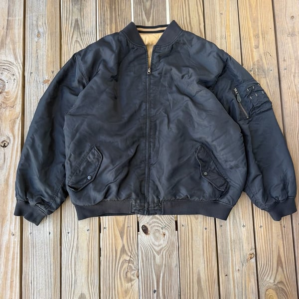 Vintage Black Flight Bomber Jacket with Quilted Honeycomb Lining