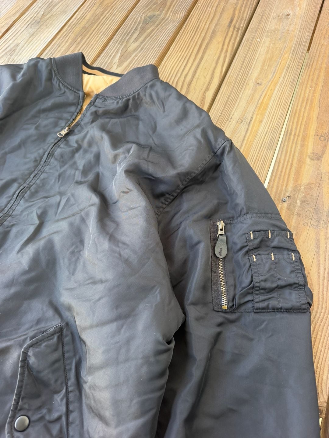 Vintage Black Flight Bomber Jacket with Quilted Honeycomb Lining 3