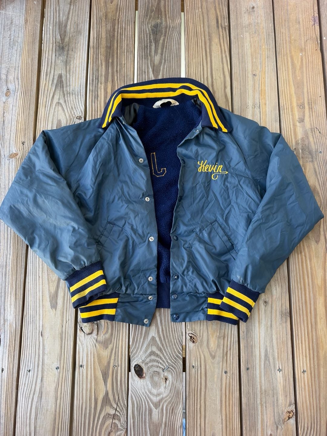 Vintage Don Alleson Athletic Blue and Yellow St. Joe Varsity Coach Jacket 2