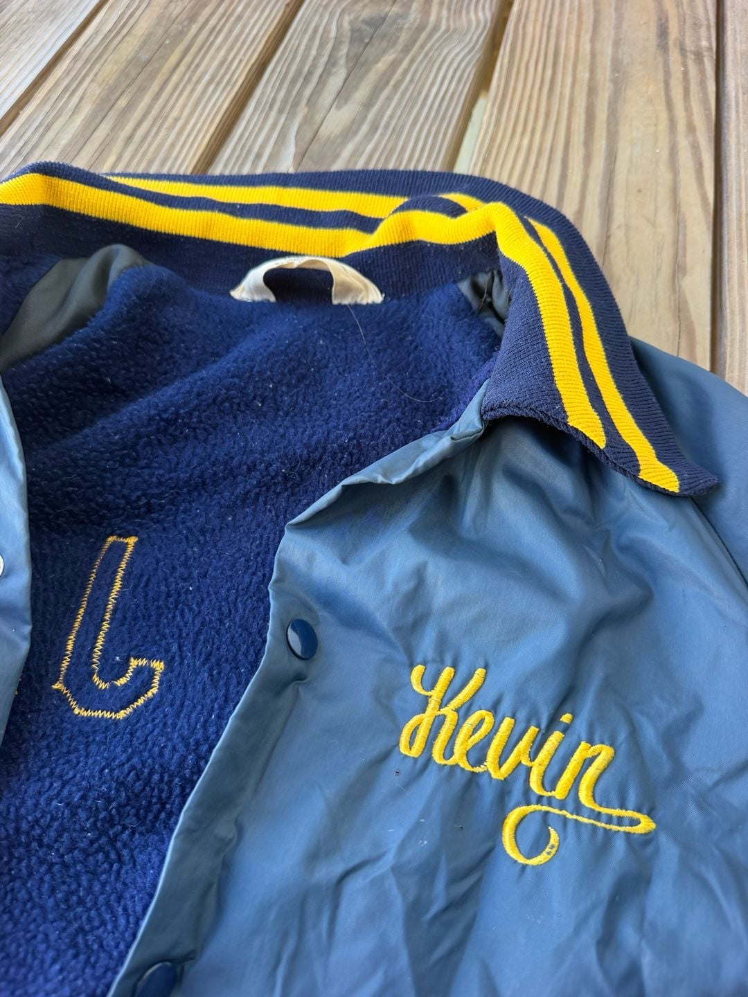 Vintage Don Alleson Athletic Blue and Yellow St. Joe Varsity Coach Jacket 3