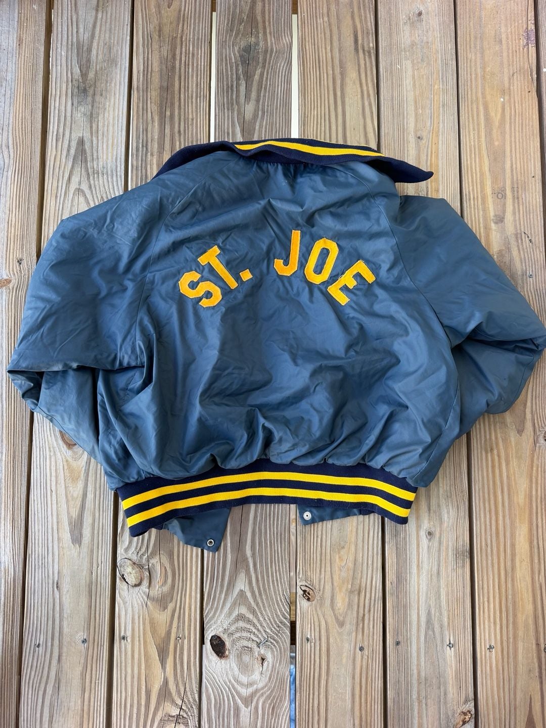 Vintage Don Alleson Athletic Blue and Yellow St. Joe Varsity Coach Jacket 5