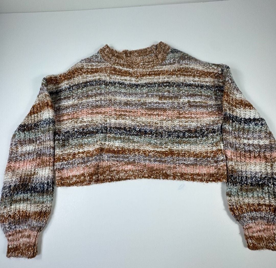 Made with Love Striped Crop Sweater Medium Multicolor 2