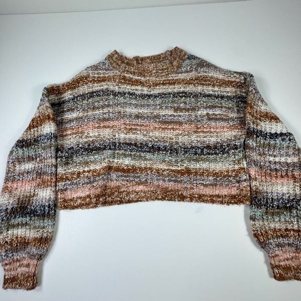 Made with Love Striped Crop Sweater Medium Multicolor