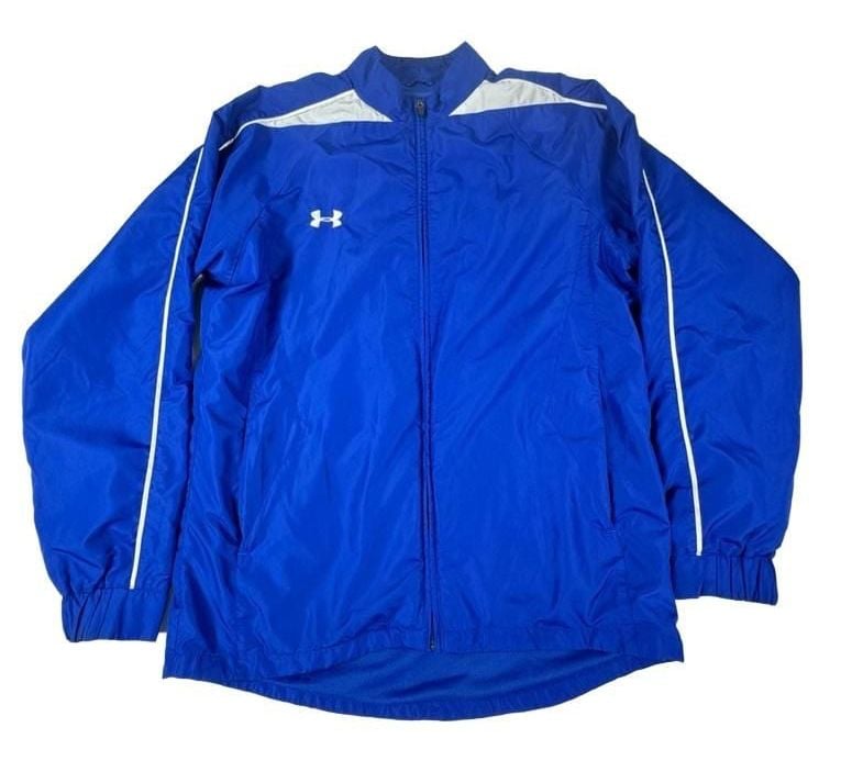 Under Armour Full Zip Royal Blue and White Track Jacket Windbreaker Medium 2