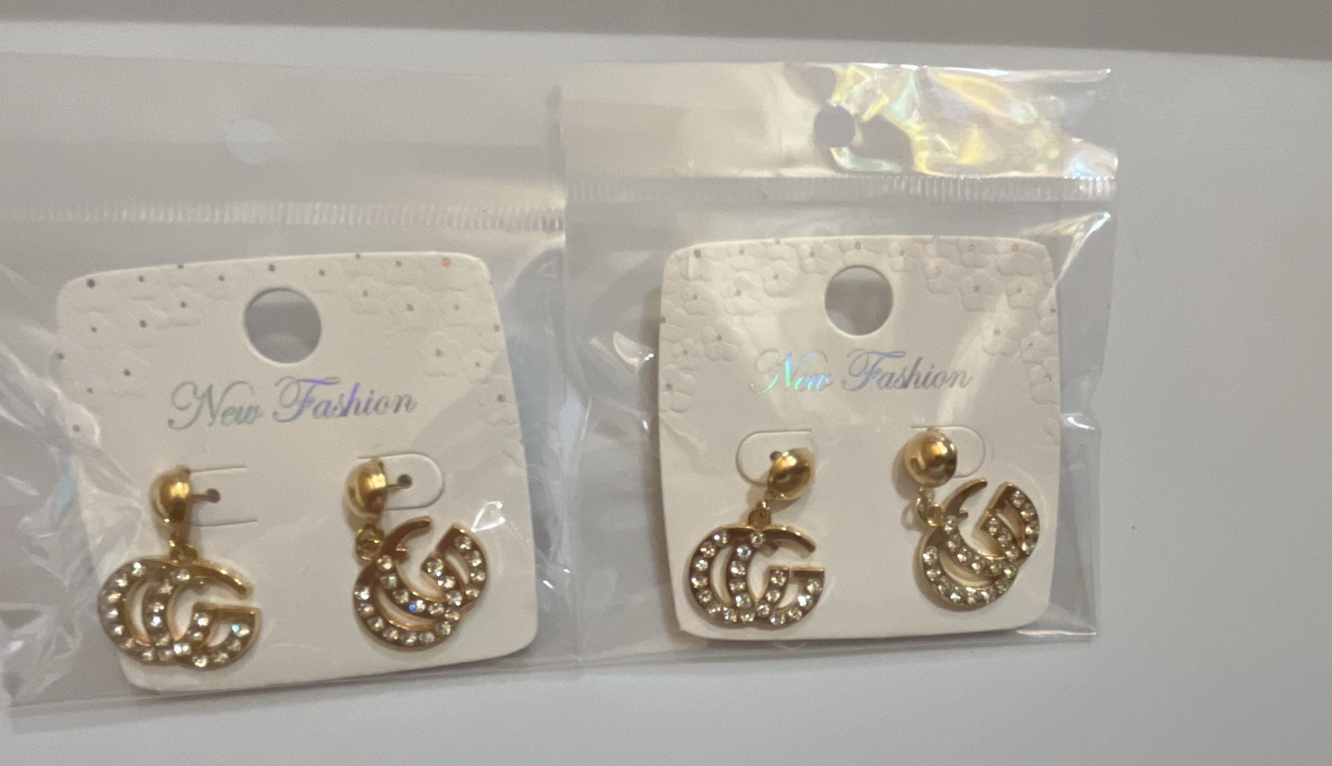 Gucci Style Gold-Tone Crystal Double G Marmont Stud Earrings Set 1