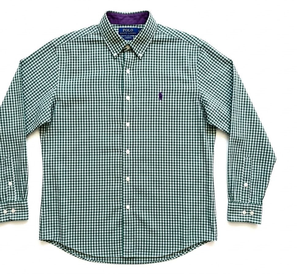 Vintage 90s Ralph Lauren L Golf Tilden Two-Ply Cotton Gingham Button-Down Shirt 7