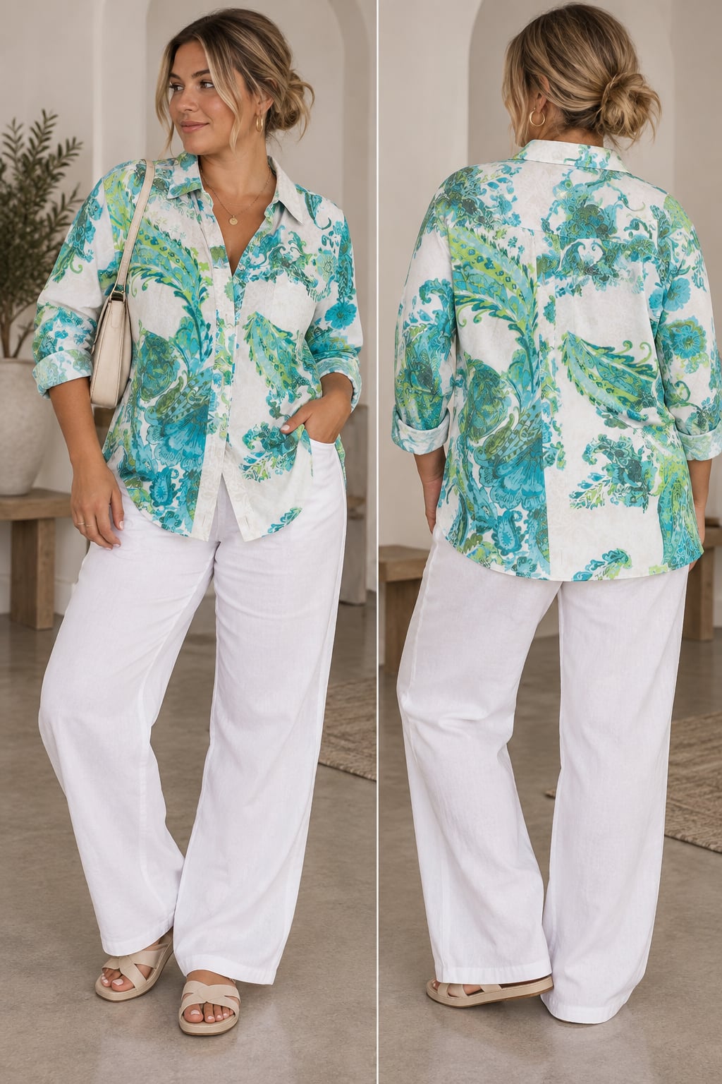 Chico'S Wrinkle Resistant Teal Paisley Button Shirt
M162 2