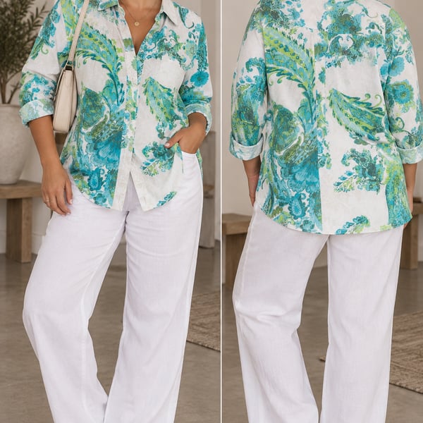 Chico'S Wrinkle Resistant Teal Paisley Button Shirt
M162