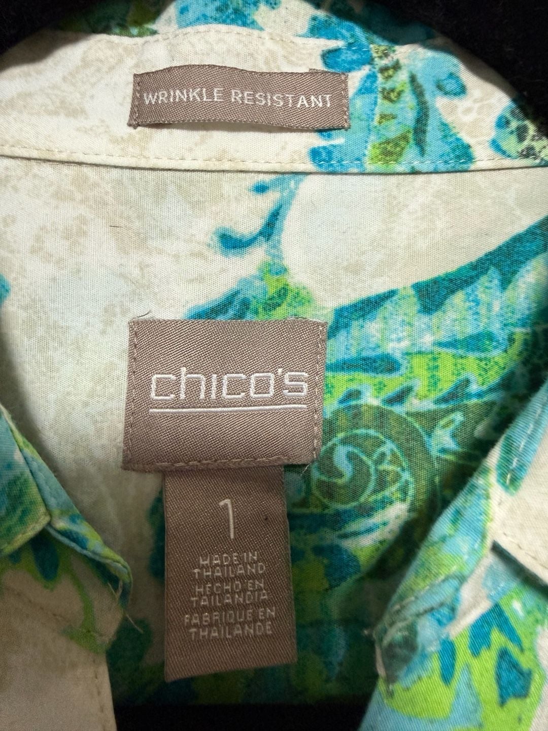 Chico'S Wrinkle Resistant Teal Paisley Button Shirt
M162 4
