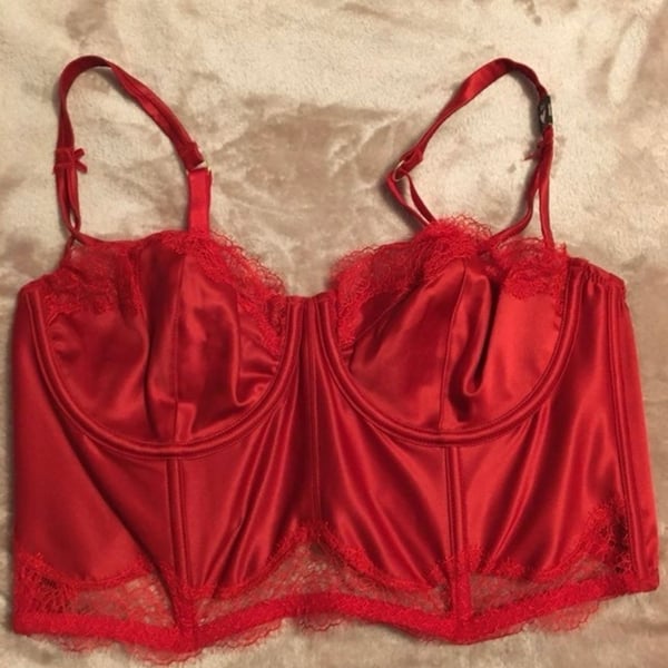 Victoria's Secret Dream Angels Red Satin and Lace Corset Balconette Bra Top