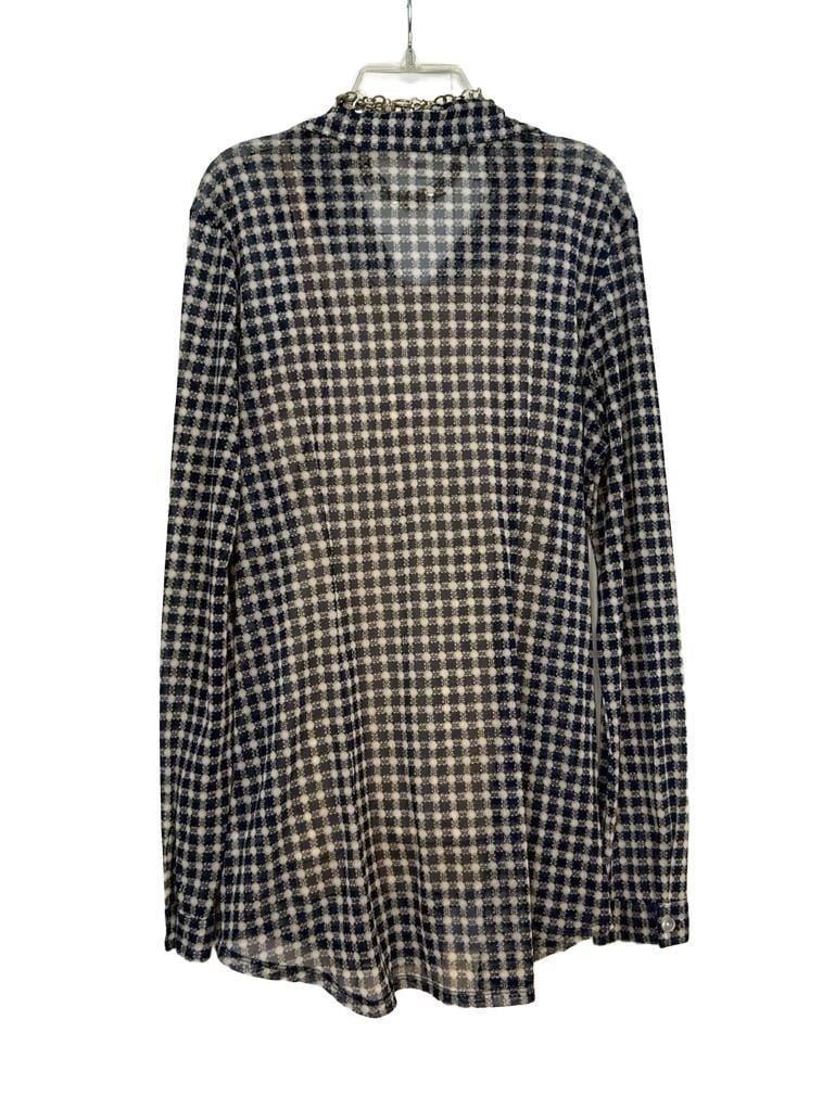 Cabi Navy Blue Gingham Sheer Button-Down Shirt Blouse Size M 5
