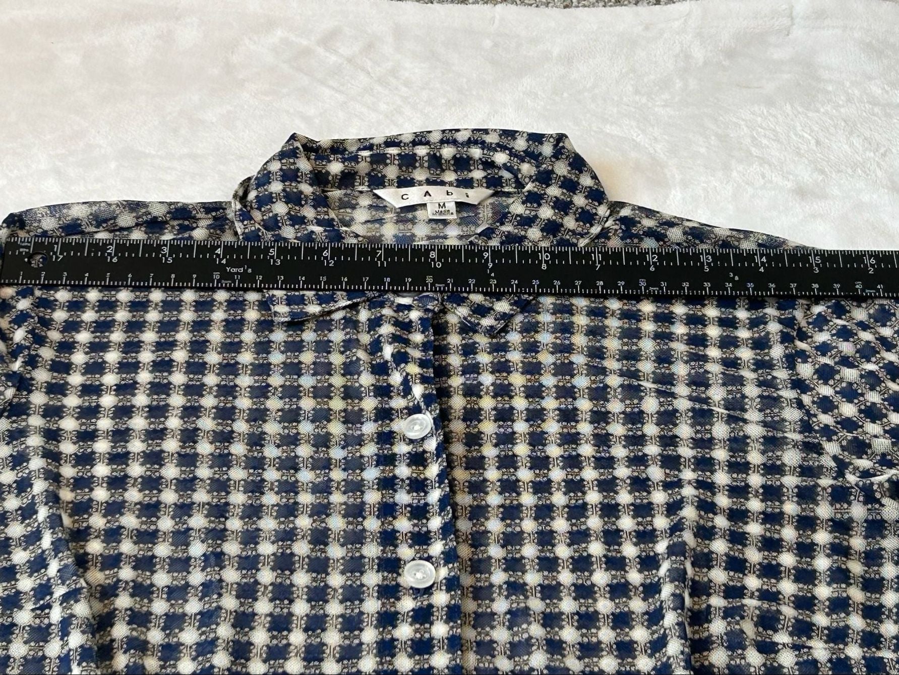 Cabi Navy Blue Gingham Sheer Button-Down Shirt Blouse Size M 10