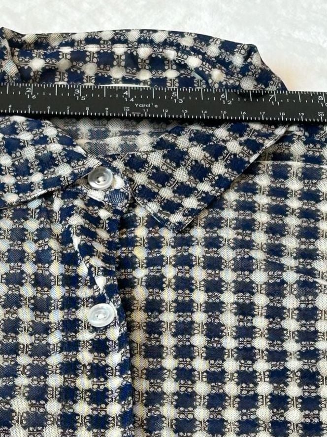 Cabi Navy Blue Gingham Sheer Button-Down Shirt Blouse Size M 11