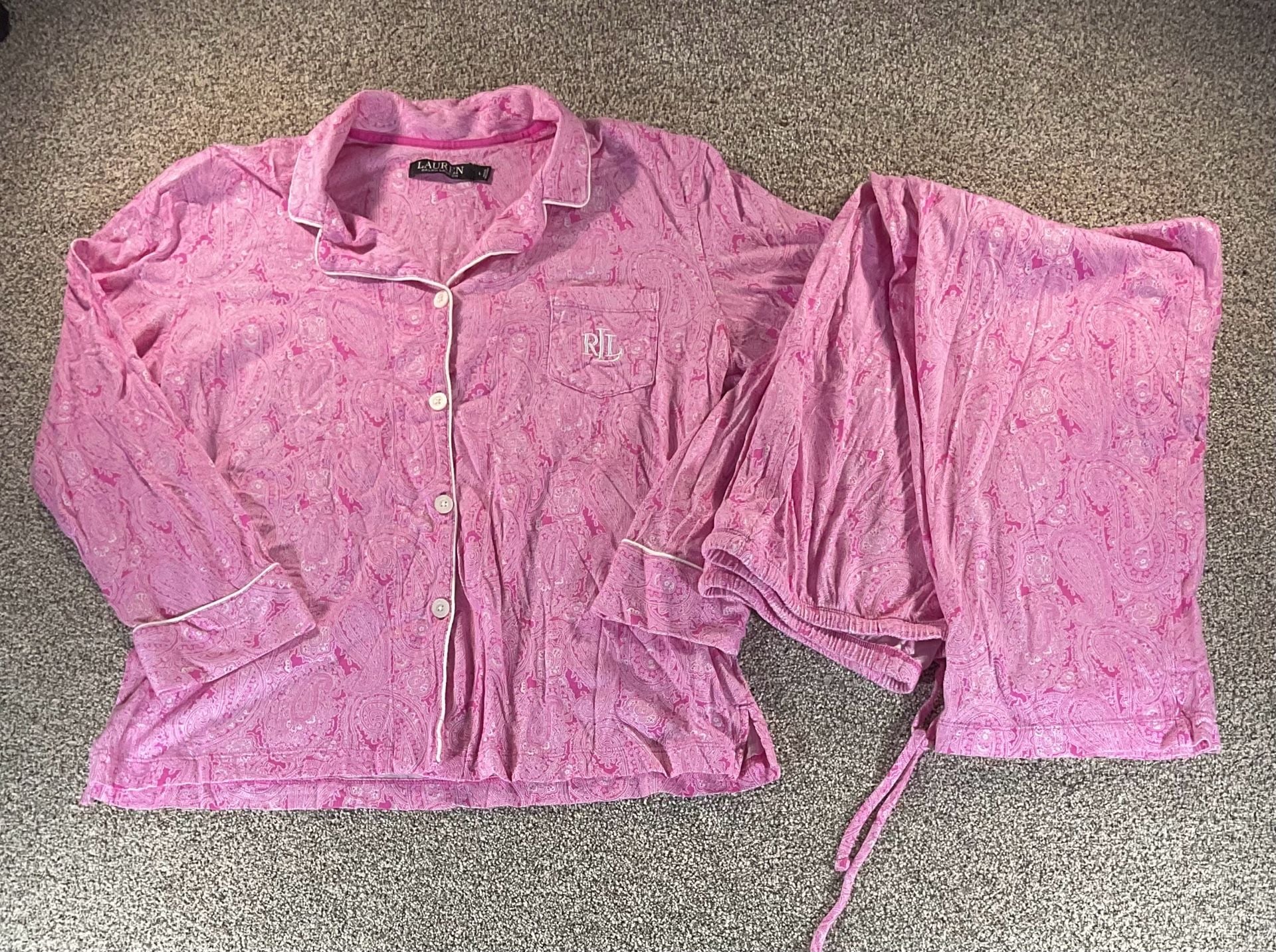 Lauren Ralph Lauren Pink Paisley Jersey Knit Pajama Set Large 1