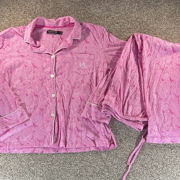 Lauren Ralph Lauren Pink Paisley Jersey Knit Pajama Set Large