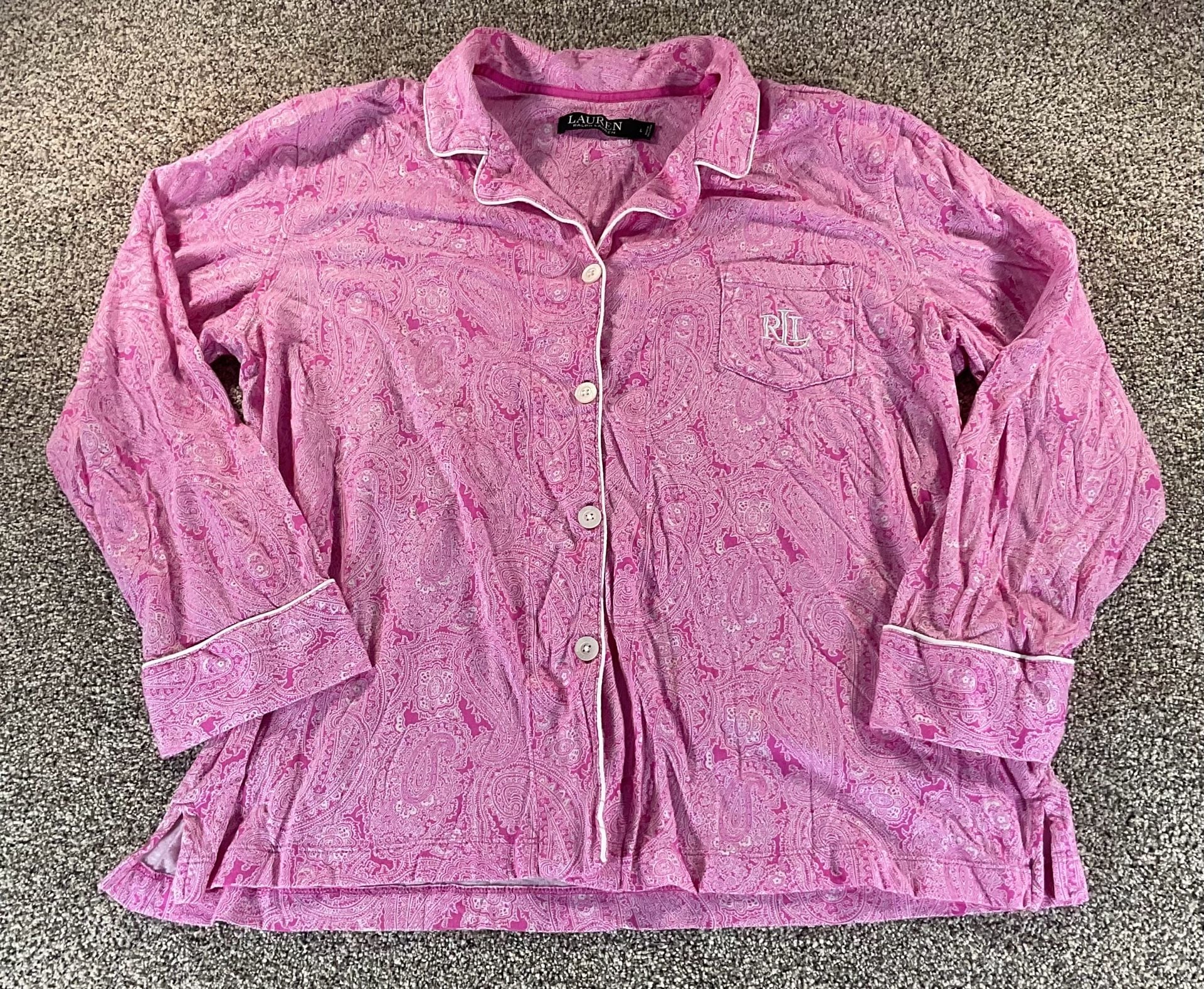 Lauren Ralph Lauren Pink Paisley Jersey Knit Pajama Set Large 2