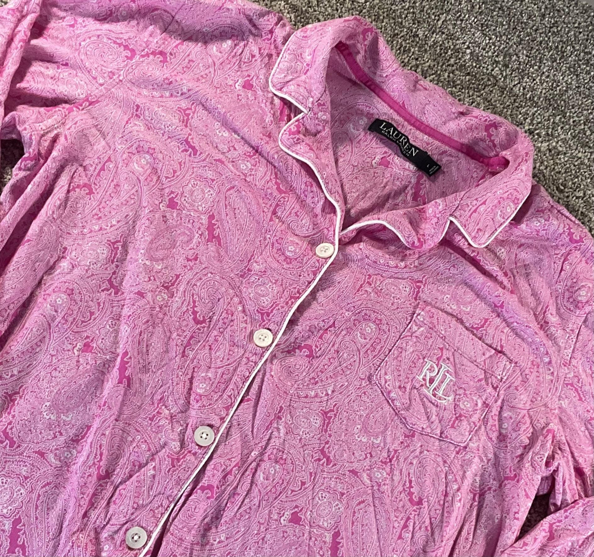 Lauren Ralph Lauren Pink Paisley Jersey Knit Pajama Set Large 3